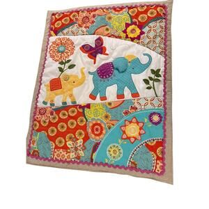 Levtex Baby Zahara Padded Comforter Elephant Quilt Colorful Crib Bedding Nursery